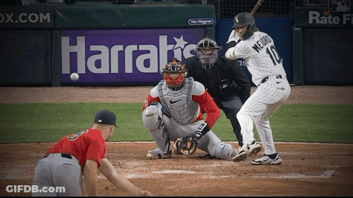Baseball Player Number 10 Swinging At Pitch GIF