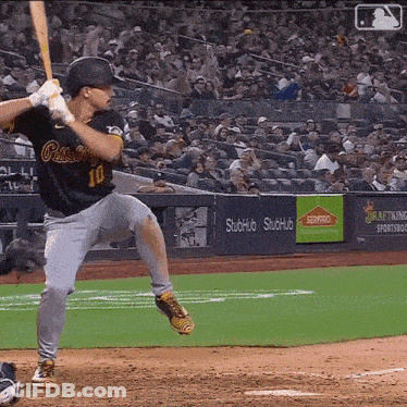 Baseball Player Number 10 Swinging Bat GIF