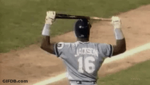 Baseball Player Number 16 Holding Bat Over Head GIF