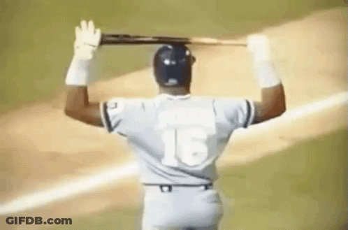 Baseball Player Number 16 Holding Bat Overhead GIF