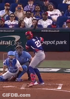 Baseball Player Number 23 Swinging At Ball GIF