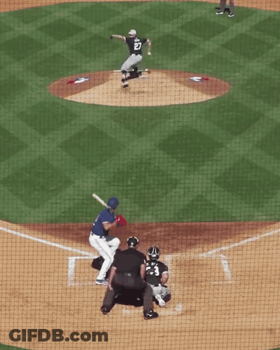 Baseball Player Number 27 Swinging At Pitch GIF