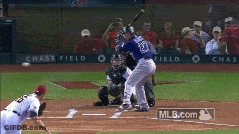 Baseball Player Number 27 Swinging At Pitch GIF
