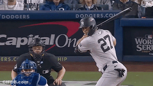 Baseball Player Number 27 Swinging Bat GIF