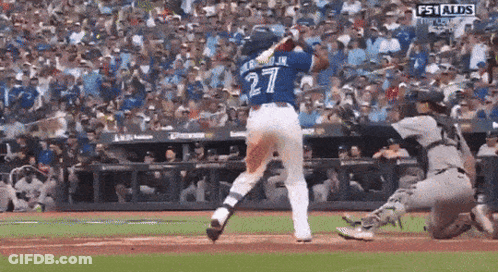 Baseball Player Number 27 Swinging Bat GIF