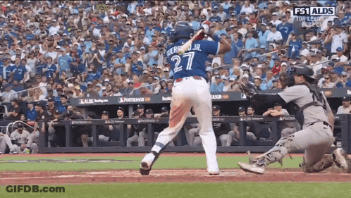 Baseball Player Number 27 Swinging Bat GIF