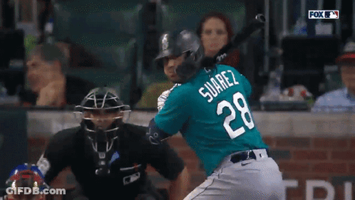 Baseball Player Number 28 Swinging Bat GIF