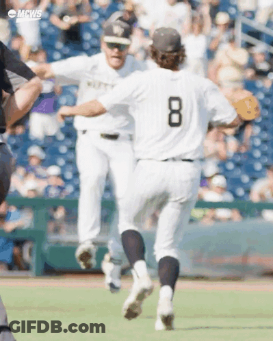 Baseball Player Number 8 Running Towards Another Player GIF