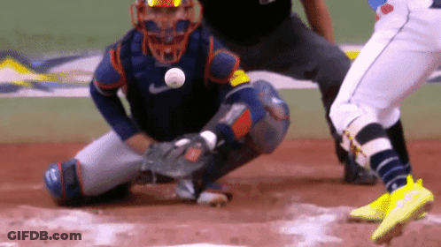 Baseball Player Ready To Catch Ball With Catcher Kneeling GIF