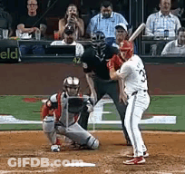 Baseball Player Ready To Hit With Catcher And Umpire GIF