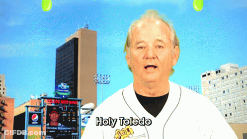 Baseball Player Saying Holy Toledo In Front Of City Skyline GIF