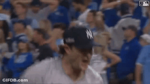Baseball Player Screaming In Stands In New York Yankees Jersey GIF