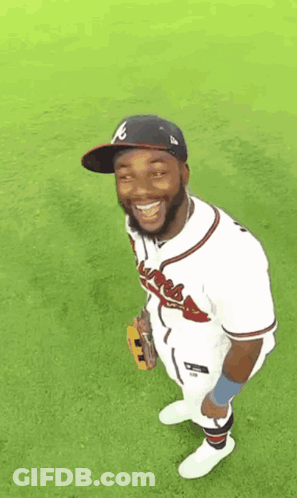Baseball Player Smiling In Atlanta Braves Uniform GIF