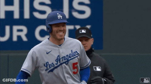 Baseball Player Smiling In Los Angeles Uniform GIF