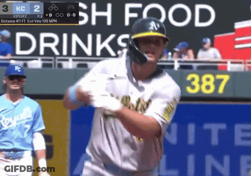Baseball Player Swinging At Ball GIF