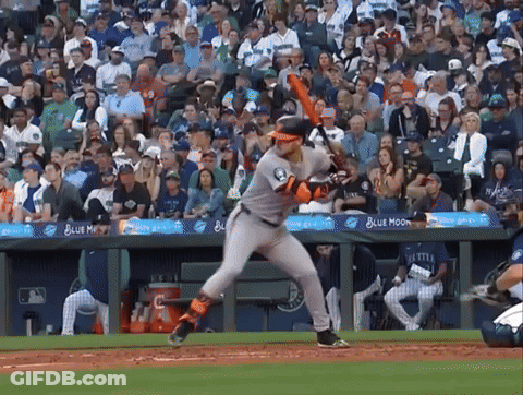 Baseball Player Swinging At Ball Blue Moon Banner GIF