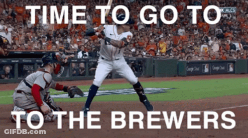 Baseball Player Swinging At Ball Time To Go To Brewers GIF