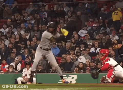 Baseball Player Swinging At Pitch As Crowd Watches GIF