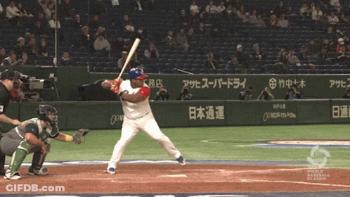 Baseball Player Swinging Bat At Ball On Green World Baseball Classic Wall GIF