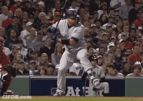 Baseball Player Swinging Bat At Ball With Crowd GIF