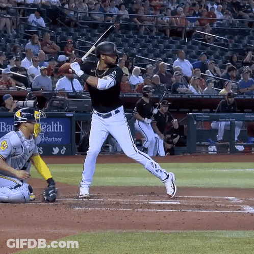 Baseball Player Swinging Bat At Pitch With Health Banner GIF