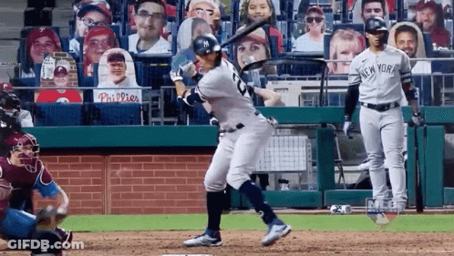 Baseball Player Swinging Bat At Pitch GIF