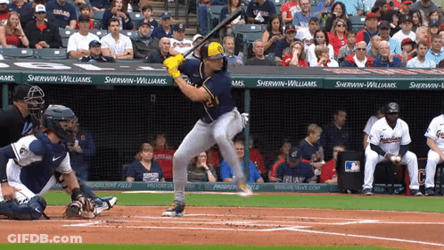 Baseball Player Swinging Bat At Sherwin-Williams Sign GIF