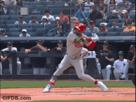 Baseball Player Swinging Bat Cardinals Jersey GIF