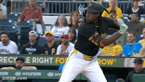 Baseball Player Swinging Bat Crowd Watching GIF