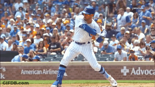 Baseball Player Swinging Bat In Front Of American Airlines Ad GIF