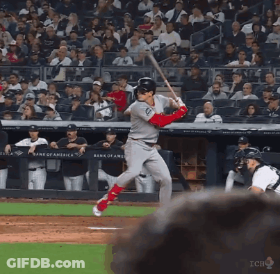 Baseball Player Swinging Bat In Front Of Bank Of America Ad GIF