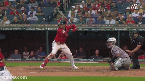 Baseball Player Swinging Bat In Front Of Sherwin-Williams Banner GIF