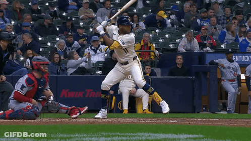 Baseball Player Swinging Bat Kwik Trolley Ad GIF