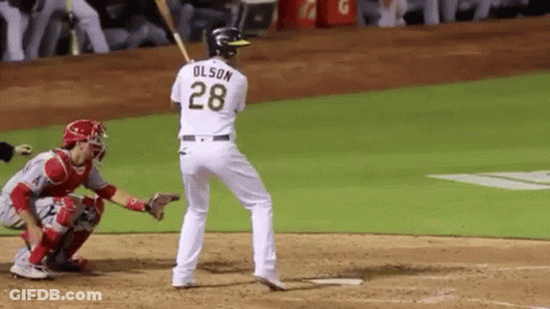 Baseball Player Swinging Bat Number 28 GIF