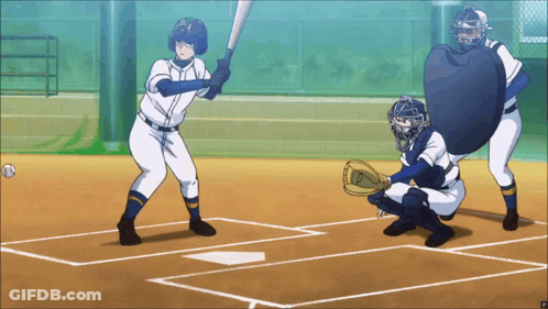 Baseball Player Swinging Bat With Catcher Watching GIF