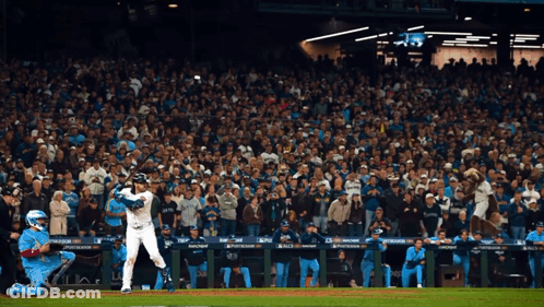 Baseball Player Swinging Bat With Playstation Crowd GIF