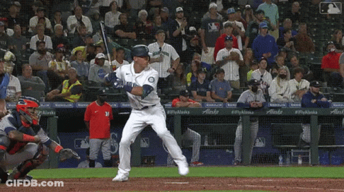 Baseball Player Swinging With Alaska On Dugout GIF