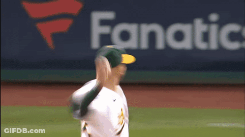 Baseball Player Throwing Ball In Front Of Fanatic Logo GIF
