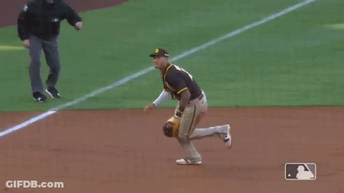 Baseball Player Throwing Ball On Field With National Car Rental Banner GIF