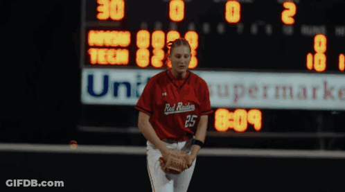 Baseball Player Throws Ball Near United Supermarkets Scoreboard GIF