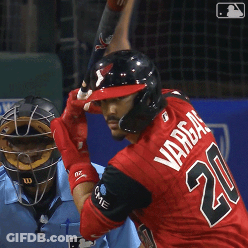 Baseball Player Vargas 20 Swinging At Pitch GIF