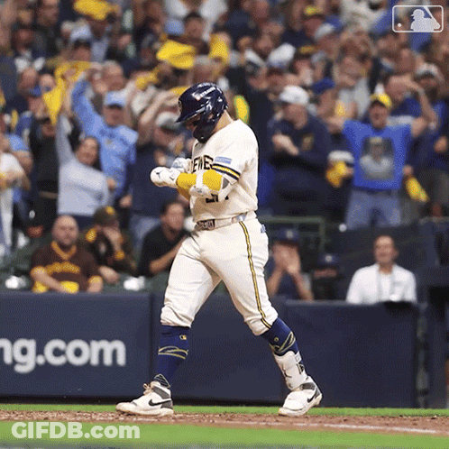Baseball Player Walking Towards Home Plate With J.com Banner GIF