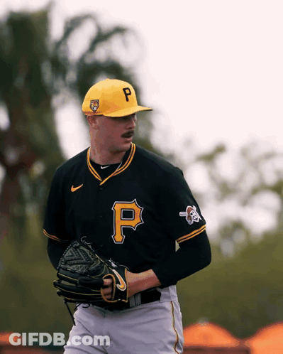 Baseball Player Wearing Black Jersey With Yellow P GIF