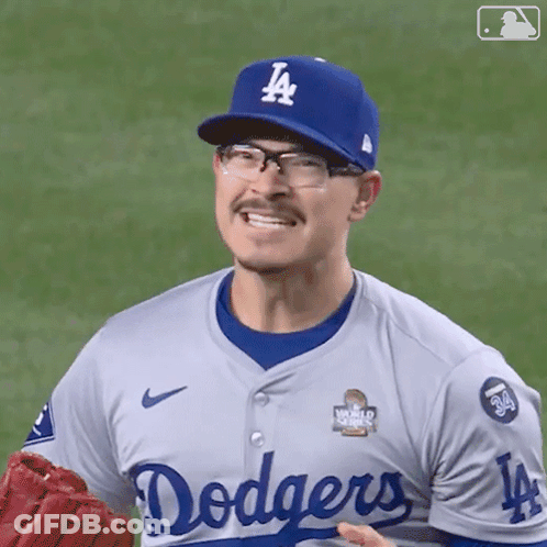 Baseball Player Wearing Glasses And Dodgers Jersey GIF