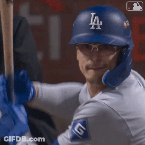 Baseball Player Wearing LA Helmet GIF
