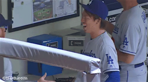 Baseball Player Wearing LA Jersey Laughing GIF