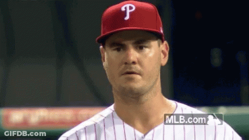 Baseball Player Wearing Red P Hat GIF