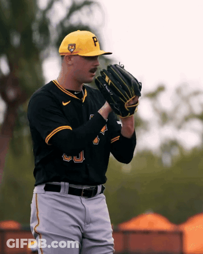 Baseball Player Wearing Yellow P Hat GIF