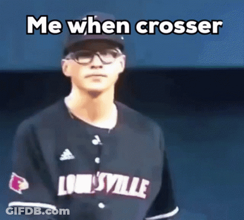 Baseball Player With Glasses And Hat Saying Me When Crosser GIF