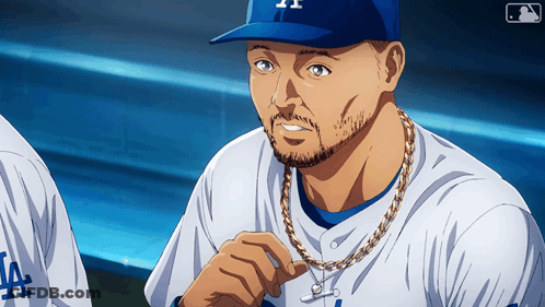 Baseball Player With LA Hat And Necklace GIF